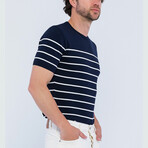 Striped Knitwear T-Shirt // Navy + Ecru (M)
