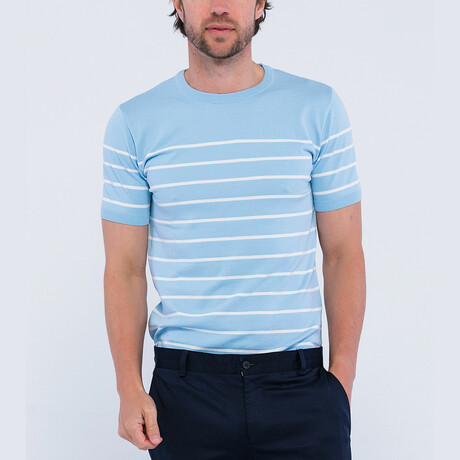 Striped Knitwear T-Shirt // Light Blue, Ecru (S)