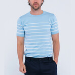 Striped Knitwear T-Shirt // Light Blue + Ecru (L)