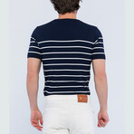 Striped Knitwear T-Shirt // Navy + Ecru (3XL)