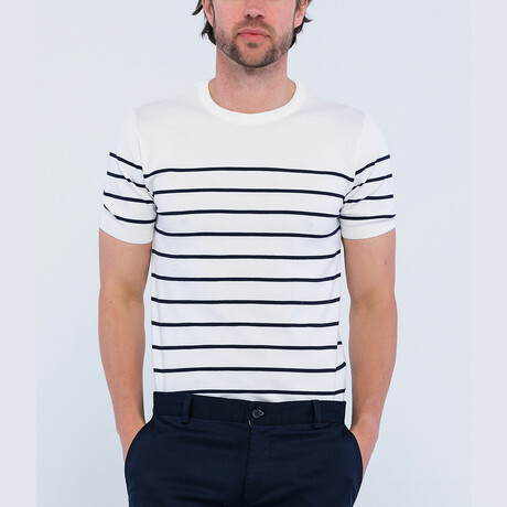 Striped Knitwear T-Shirt // Ecru, Navy (S)