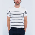 Striped Knitwear T-Shirt // Ecru + Navy (XL)