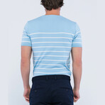 Striped Knitwear T-Shirt // Light Blue + Ecru (XL)