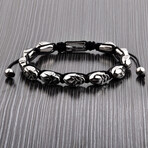 Polished Stainless Steel Skull Bead Adjustable Bracelet // 8"
