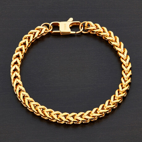 Yellow Plated Stainless Steel Franco Chain Bracelet // 9.5"