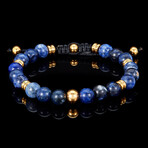Sodalite Stone + Yellow Plated Steel Beads Adjustable Bracelet // 7.75"