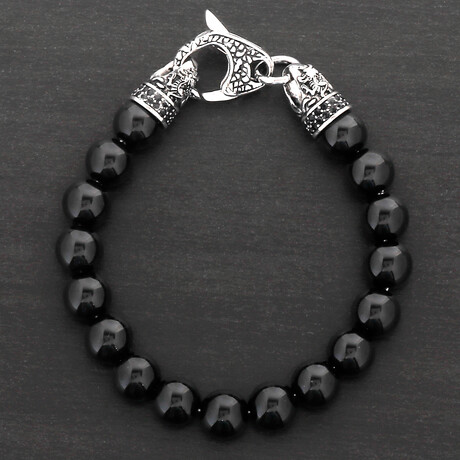 Onyx Stone + Antiqued Stainless Steel Clasp // 8.5"