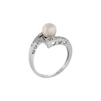18K White Gold Pearl + Diamond Ring // Ring Size: 6.75 // New