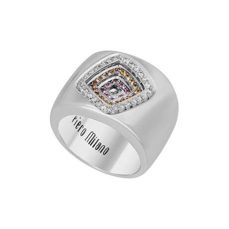 18K White Gold + 18K Rose Gold + 18K Yellow Gold Sapphire + Diamond Ring // Ring Size: 7 // New