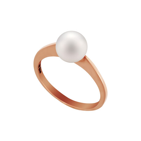 18K Rose Gold Pearl Ring // Ring Size: 7.25 // New