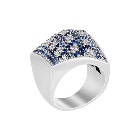 18K White Gold Sapphire + Diamond Ring // Ring Size: 7.5 // New