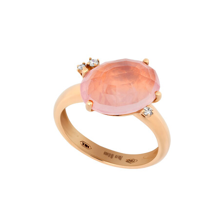18K Rose Gold Quartz + Diamond Ring // Ring Size: 7.5 // New