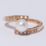 18K Rose Gold Pearl + Diamond Ring // Ring Size: 7 // New