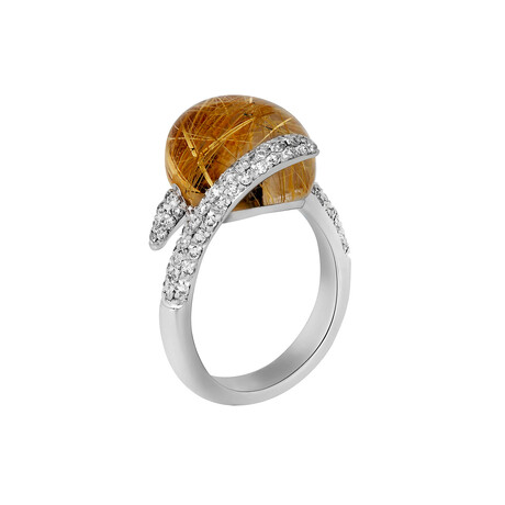 18K White Gold Quartz + Diamond Ring // Ring Size: 7 // New