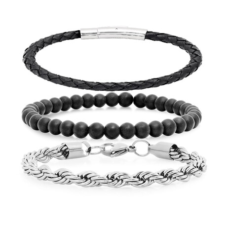 Mixed Bracelet Set V2 // Silver + Black