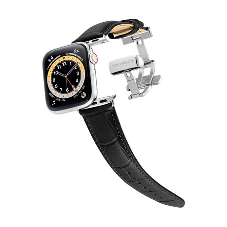 Men's Caiman Series Apple Watch Band // Matte Midnight Black + Silver // 42mm // Medium