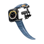 Men's Caiman Series Apple Watch Band // Matte Navy Blue + Black // 42mm // Medium
