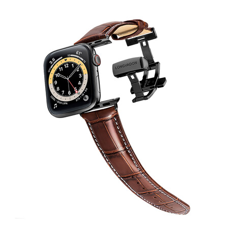 Men's Caiman Series Apple Watch Band // Mahogany Brown, Contrast Stitchhing + Black // 38mm // Medium