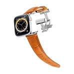 Men's Caiman Series Apple Watch Band // Matte Whiskey Brown + Silver // 42mm // Medium