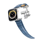 Men's Caiman Series Apple Watch Band // Matte Navy Blue + Silver // 42mm // Medium