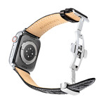 Men's Caiman Series Apple Watch Band // Midnight Black, Contrast Stitching + Silver // 42mm // Medium