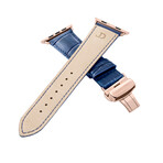 Men's Caiman Series Apple Watch Band // Navy Blue + Gold // 42mm // X-Large