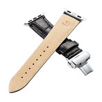 Men's Caiman Series Apple Watch Band // Midnight Black, Contrast Stitching + Silver // 42mm // Medium