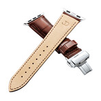 Men's Caiman Series Apple Watch Band // Mahogany Brown + Silver // 42mm // X-Large