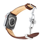 Men's Caiman Series Apple Watch Band // Matte Mahogany Brown + Silver // 42mm // Medium