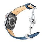 Men's Caiman Series Apple Watch Band // Matte Navy Blue + Silver // 42mm // Medium
