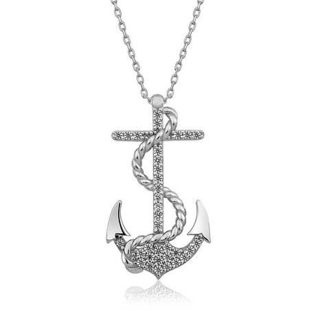 Anchor Necklace with CZ Diamonds // Silver