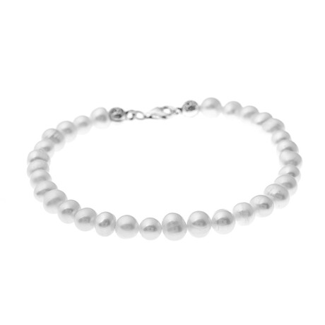 Freshwater Pearl Bracelet with Silver Closure // Silver + White