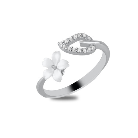 Flower Ring with Natural Mother of Pearl // Silver (5)