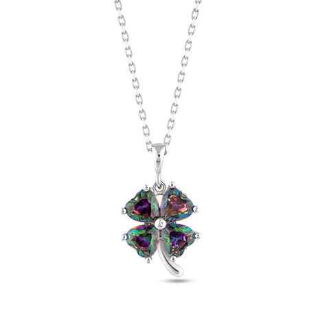 Shiny Clover Necklace with Mystic Topaz // Silver