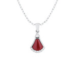Minimalist Red Agate Necklace  // Silver + Red