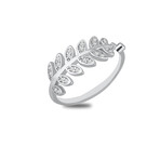 Leaf Ring with CZ Diamonds // Silver (8)
