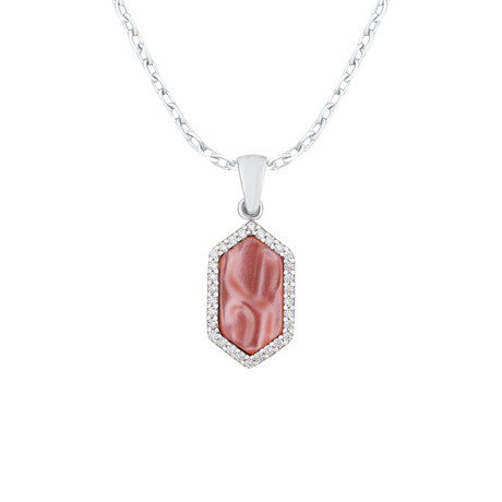 Genuine Pink Mother of Pearl Necklace // Silver + Pink