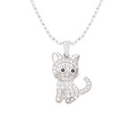 Cute Kitty Necklace with CZ Diamonds // Silver + Black