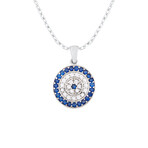 Evil Eye Necklace with CZ Diamonds // Silver + Blue