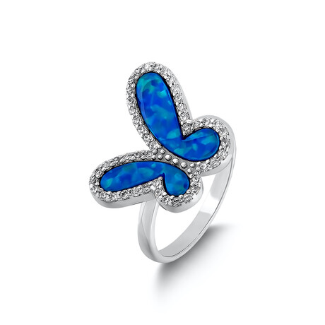 Butterfly Rings with Opal Stone // Silver + Blue (5)