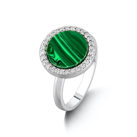 Natural Malachite Ring // Silver + Green (5)