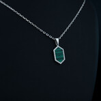 Hexagonal Necklace with Malachite // Silver + Green