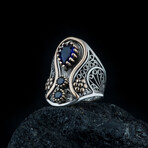 Filigree Ring with Blue Stones // Silver + Blue (5.5)