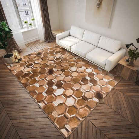 Laredo Honeycomb Brown Faux Hide Patchwork (10' x 14' Area Rug)