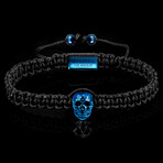 Antiqued Blue Plated Stainless Steel Skull Adjustable Bracelet // 7.5"