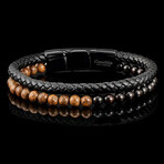 Ebony Wood + Wenge Wood + Layered Leather Cuff Bracelet // 8.75"