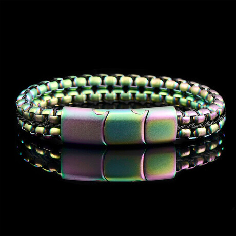 Matte Finish Iridescent Plated Stainless Steel Double Box Chain Bracelet // 8.5"