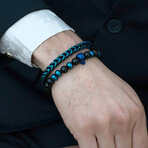 Polished Blue Plated Stainless Steel Franco Chain + Nylon Cord Bracelet // 8"