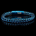 Polished Blue Plated Stainless Steel Franco Chain + Nylon Cord Bracelet // 8"