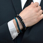 Polished Blue Plated Stainless Steel Franco Chain + Leather Cuff Bracelet // 8.5"